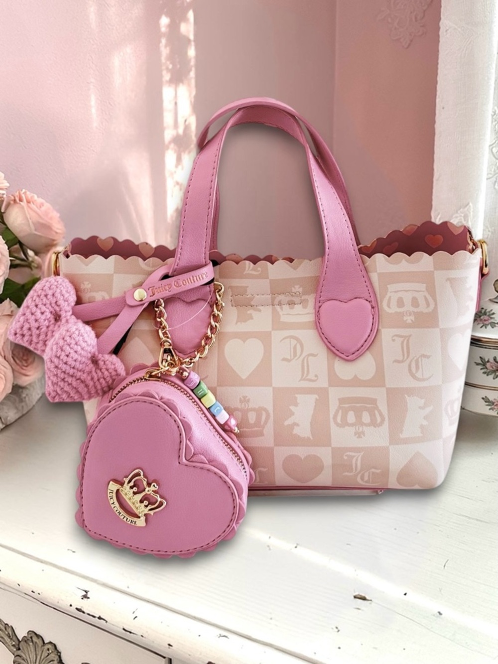 Juicy Couture Beige & Pink Sweet Break Time Mini Bag Tote